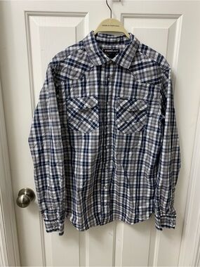 Ecko Unlimited Men's Blue White Plaid Button-Down Shirt
